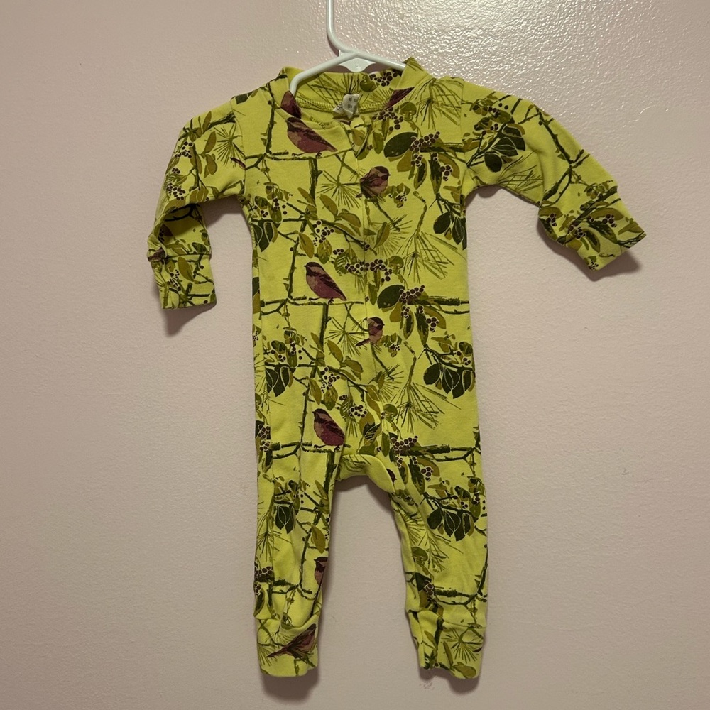 Kate Quinn Yellow Bird Print Zip Footless Sleeper Sz 3-6 Mo